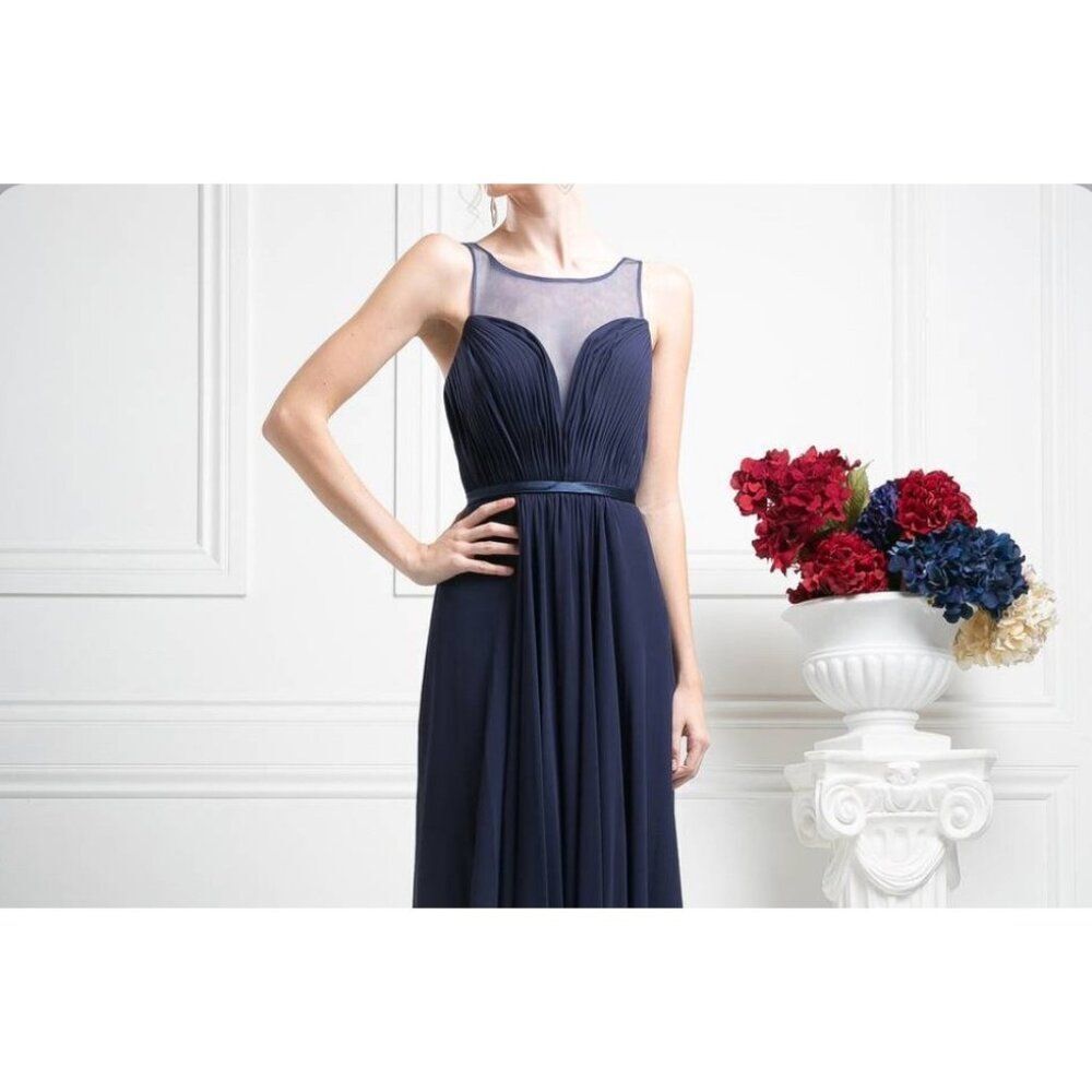 FORYOUDRESS Women Navy Blue Sleeveless Pleated Mesh Hi / Low Dress Size 10